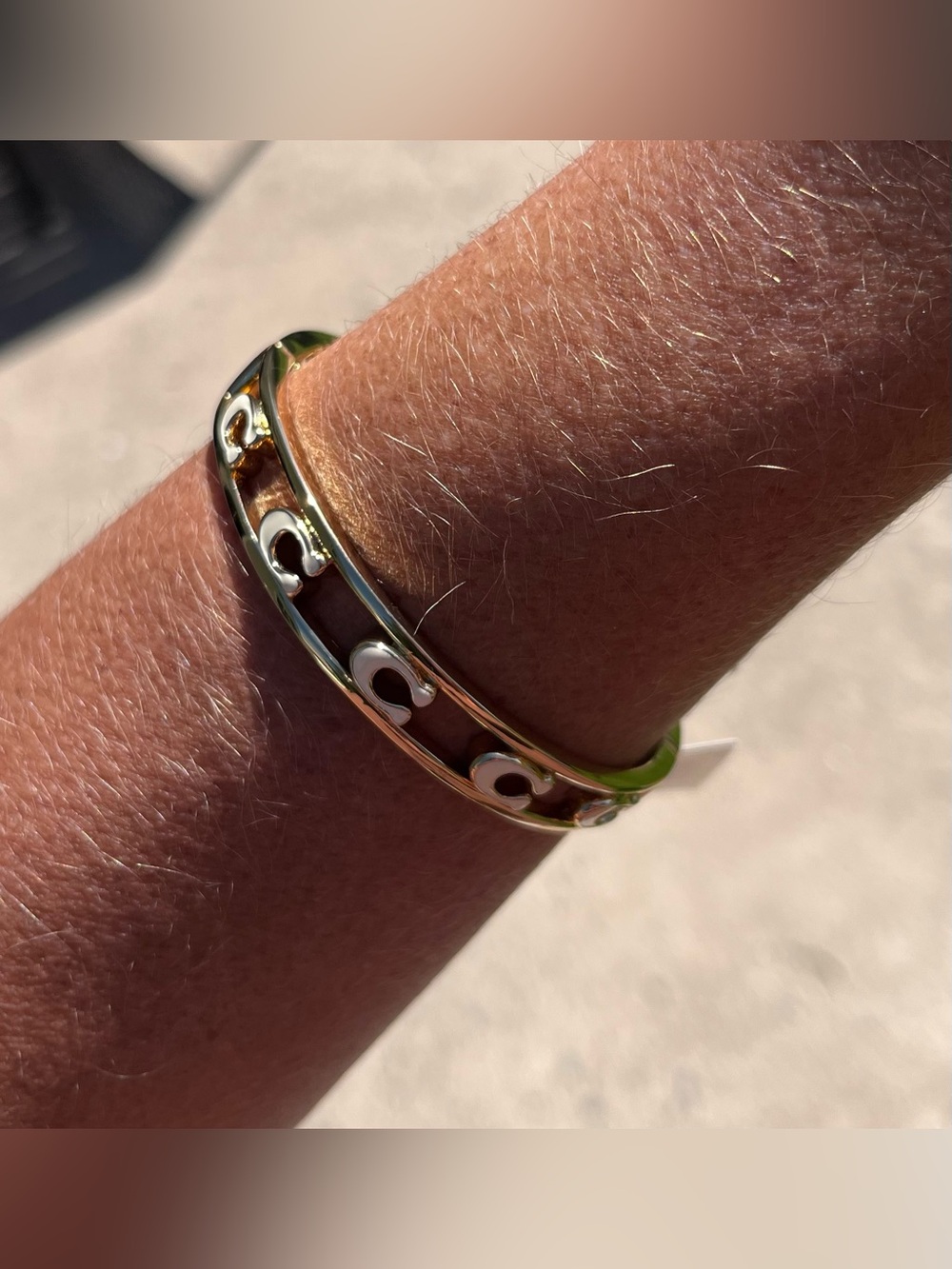 Coach Logo Signature C Open Enamel Hinge Bracelet Bangle White Gold - Picture 3 of 8